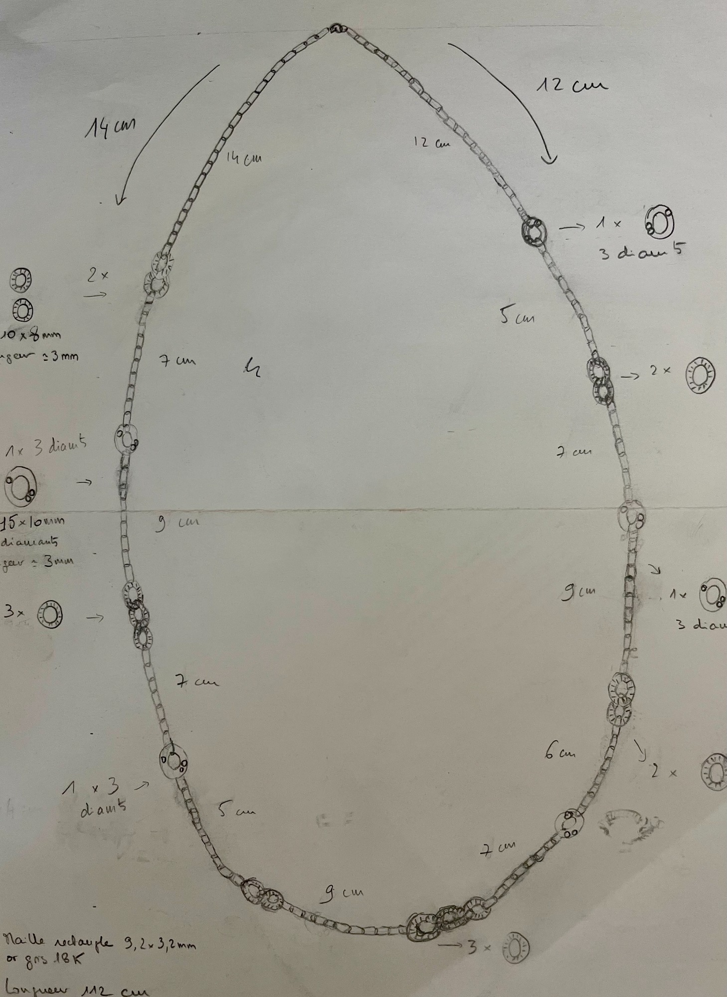 Recherches et dessin collier maillons