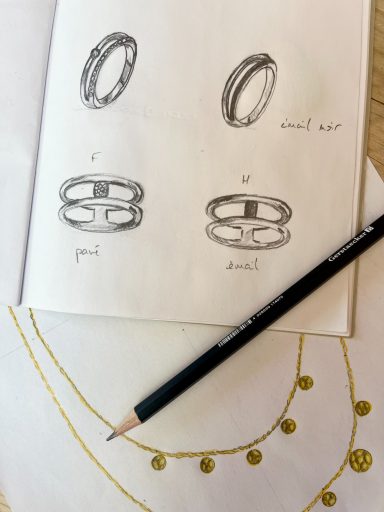 Dessin création bagues et collier or 18 carats